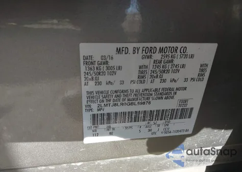 2016 Lincoln Mkx Reserve from USA, damaged, VIN 2LMTJ8LR0GBL59876